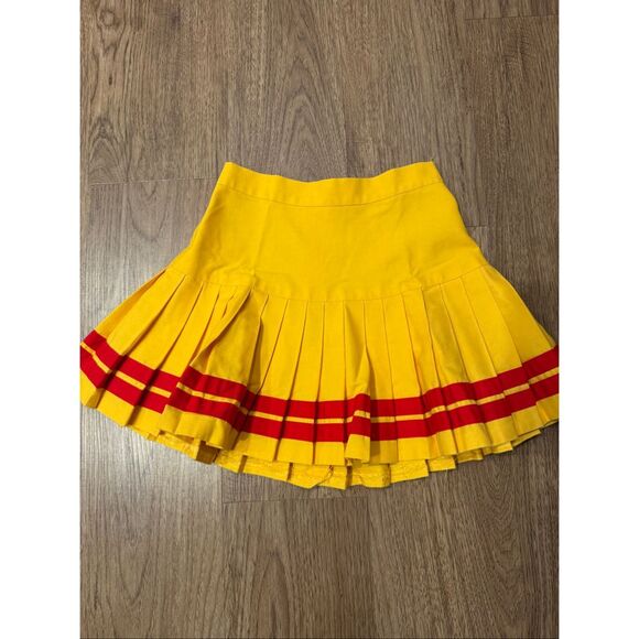 Vintage Yellow Pleated Mini Skirt Red Stripes Cheerleader Style Y2K Vibe Size XS - Picture 2 of 7